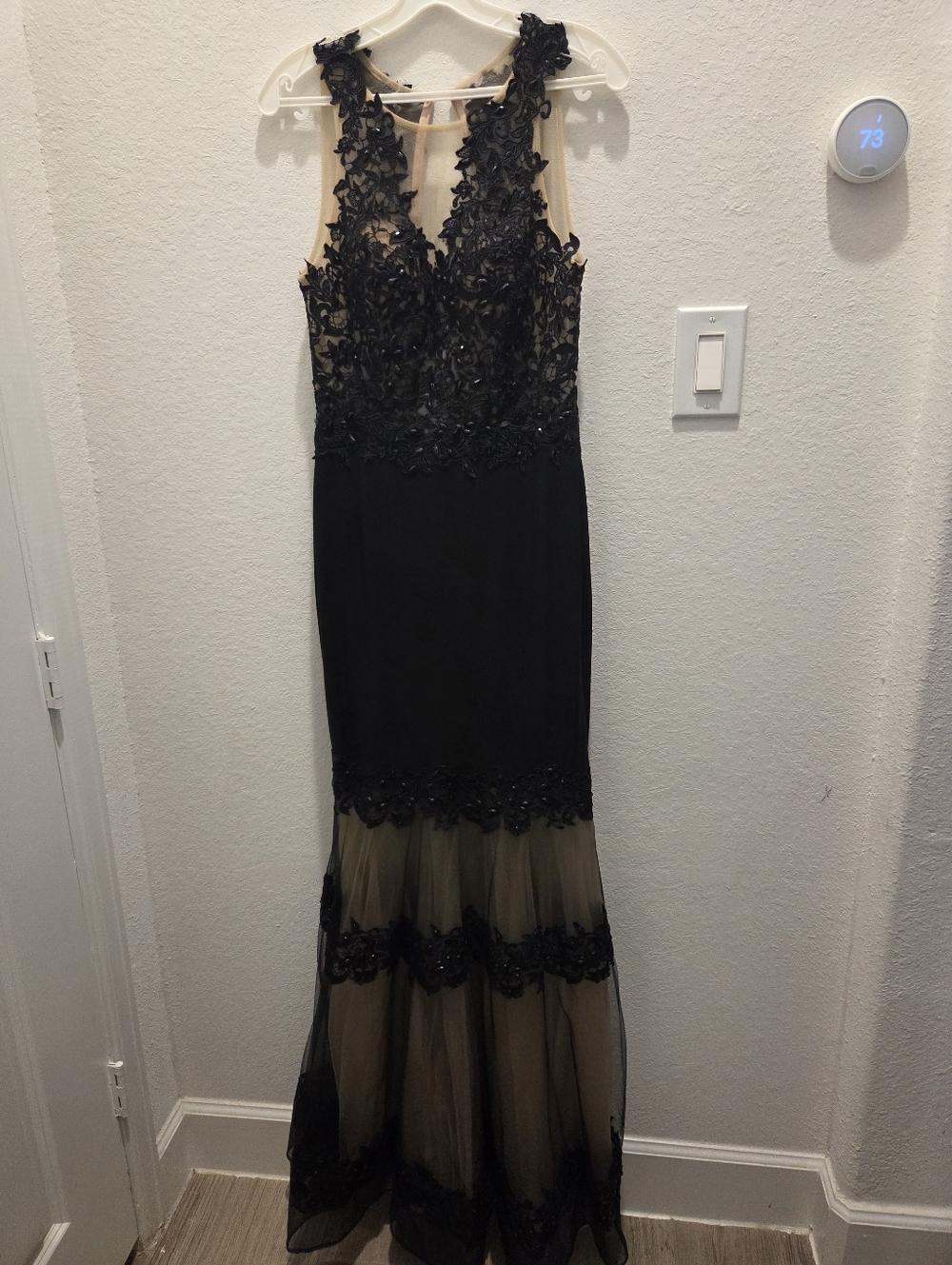 Elegant Black and Nude Lace Gown